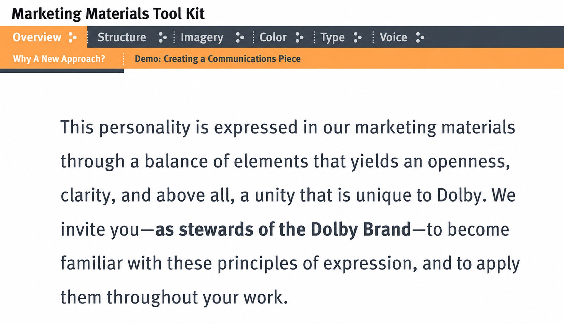 Dolby brand toolkit documentation, full view