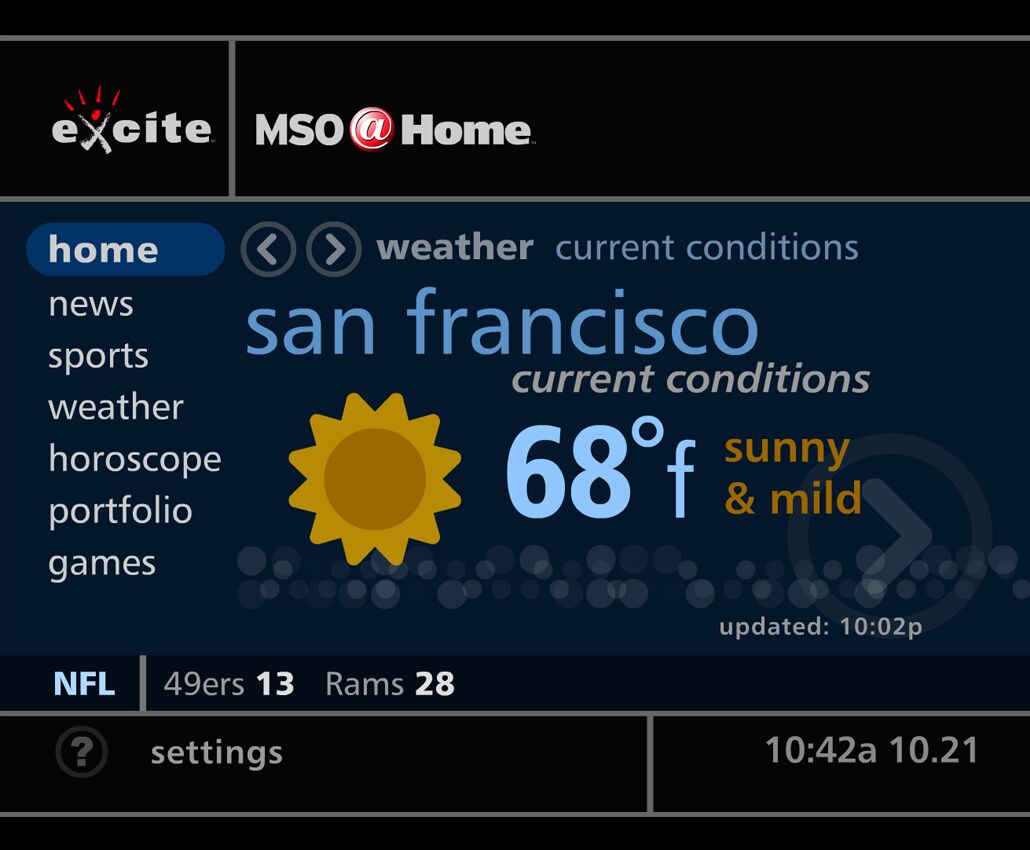 Excite@Home set-top interface design, short view